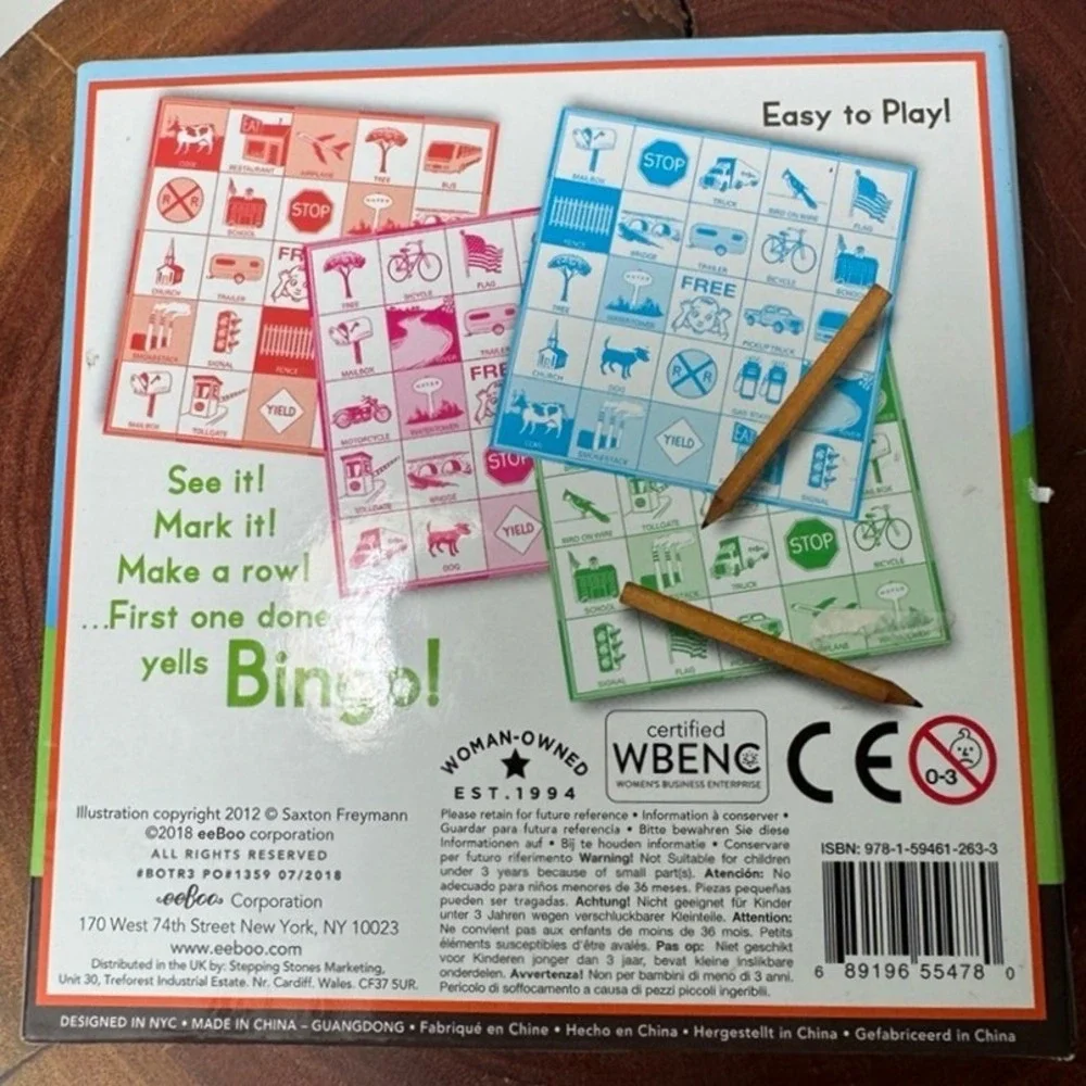 eeBoo Travel Bingo Car Game for Kids 4+ Road Trip Activity‎ 4 Pads & Pencils